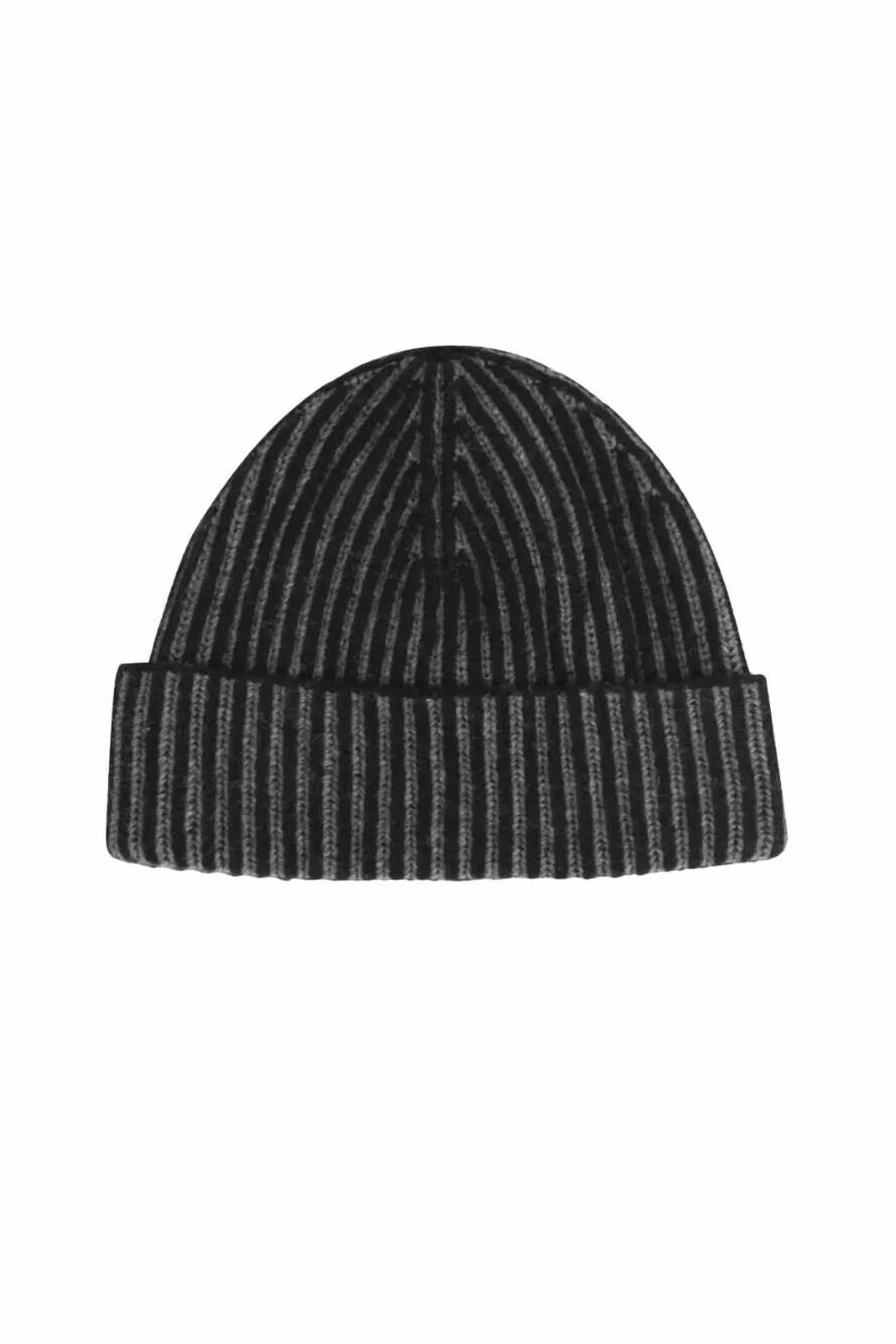 NEW MOORER men's ribbed knit beanie hat in nero/dark grey